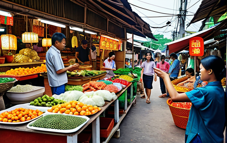 "Local Context & Digital Integration"**
    A vibrant, bustling scene depicting a traditional Thai local market or community hub. Local vendors and diverse community members are seen interacting, engaged in daily activities. Overlayed are subtle, glowing holographic digital interfaces displaying financial data, mobile payment symbols, and interconnected graphs, seamlessly blending with the traditional setting. The atmosphere is bright, warm, and collaborative, emphasizing the integration of modern technology into everyday local life for sustainable growth and community engagement. Digital art, high detail, realism with a futuristic touch.

2.  **Prompt for
