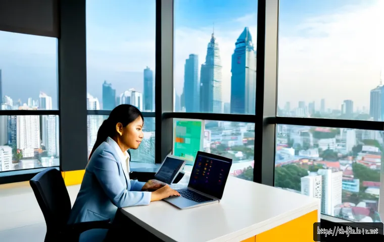 지방재정 전문가의 경력 전환 전략 - Photorealistic Thai public finance professional in a modern Bangkok office, a confident middle-aged ...